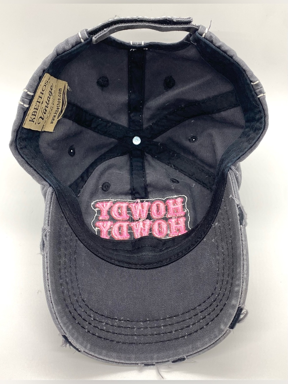 KBETHOS Vintage Women’s Charcoal Gray Pink HOWDY Baseball Hat Boho Country - Picture 11 of 13